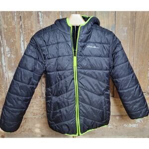 EDDIE BAUER Deer Harbor Reversible Hooded Puffer Jacket Black Kids size S (7/8)
